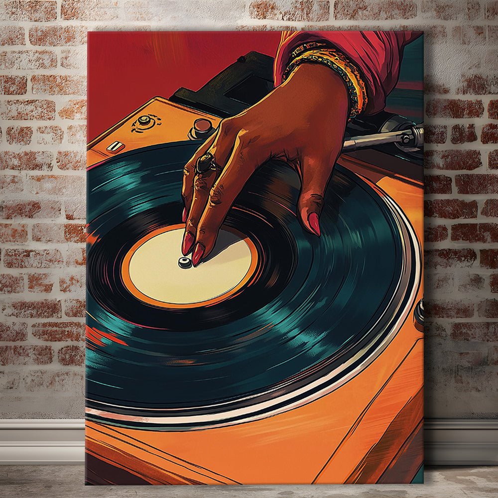 Vintage Turntable Art, Black Woman Art, African American Music Wall Art, Retro Black Women Dj Print, Canvas Print, Canvas Decor