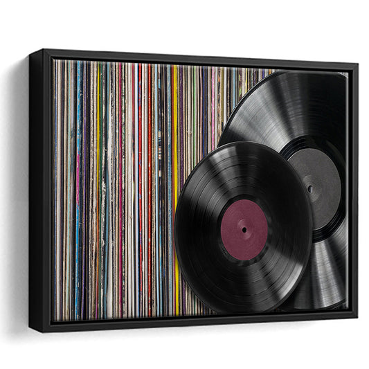 Vintage Vinyl Record Canvas Print, Album Collection Wall Art, Music Art, Framed Cavas Print, Floating Frame