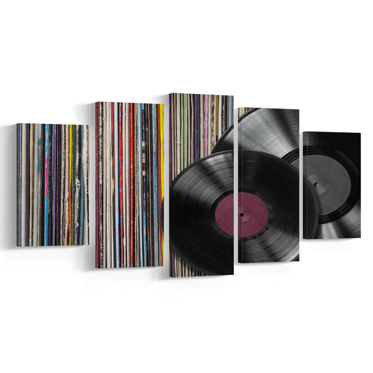 Vintage Vinyl Record Canvas Print, Album Collection Wall Art, Music Large Canvas Art, 5 Piece Large Cavas Print Wall Art