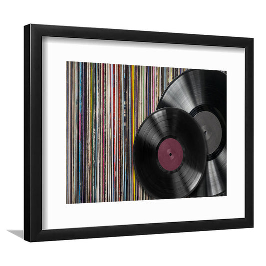 Vintage Vinyl Record Art Print, Album Collection Wall Art, Music Large Art, Framed Art Print White Border