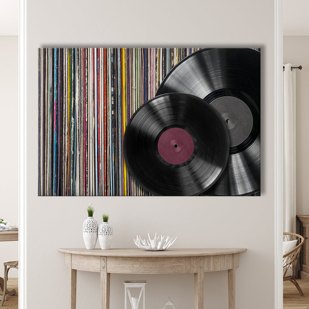 Vintage Vinyl Record Canvas Print, Album Collection Wall Art