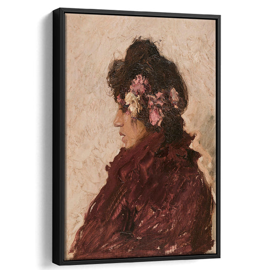 Vintage Woman Portrait Print French Art Print Antique Wall Decor Side Profile Female Antique Oil Painting