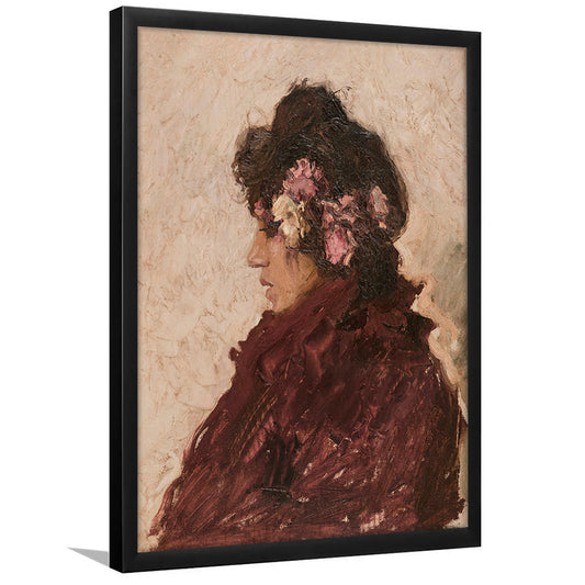 Vintage Woman Portrait Print French Art Print Antique Wall Decor Side Profile Female Antique Oil Painting