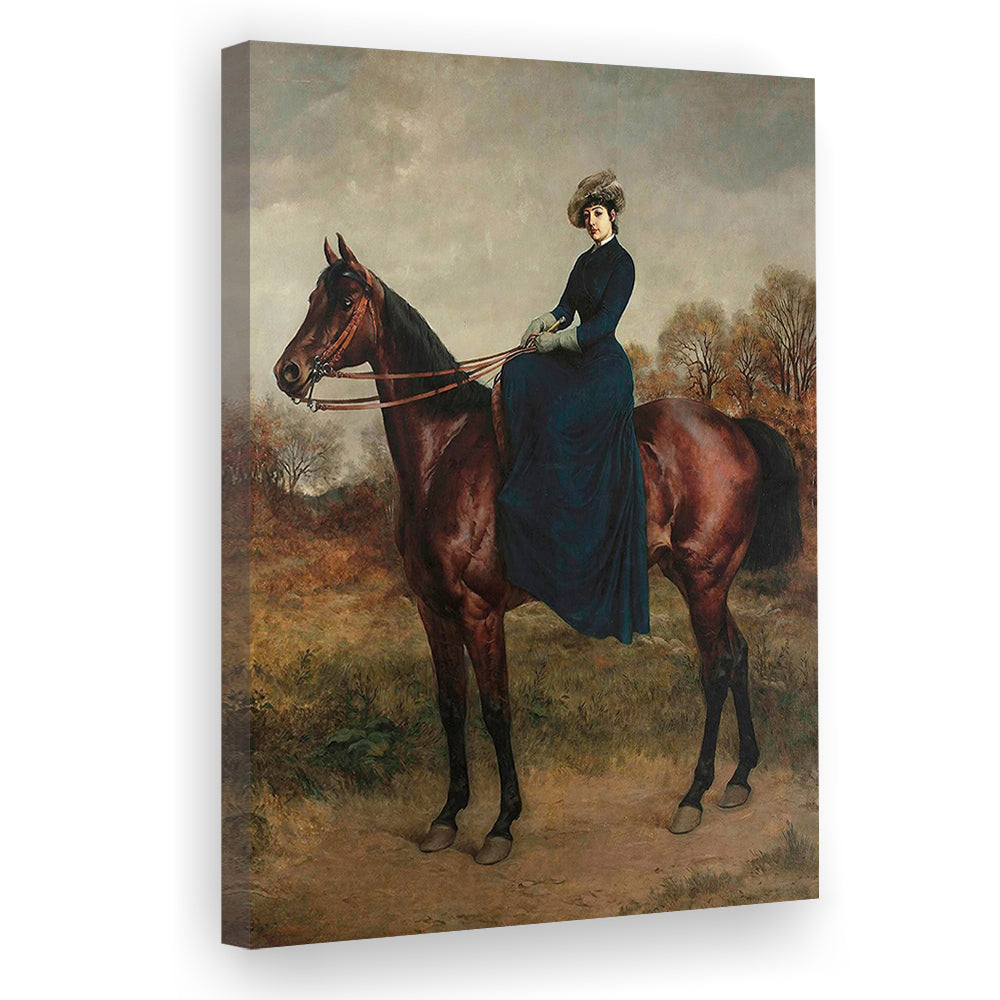 Vintage Woman on a Horse Moody Art Print Antique Art, Canvas Print Wall Art, Wall Decor, Painting Canvas