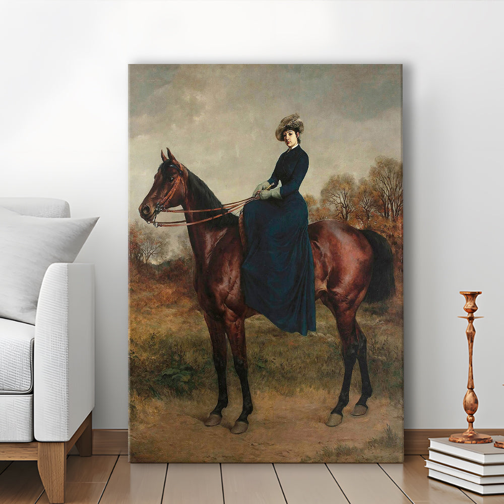 Vintage Woman on a Horse Moody Art Print Antique Art, Canvas Print Wall Art, Wall Decor, Painting Canvas