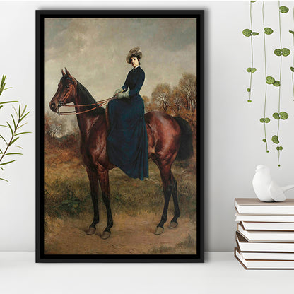Vintage Woman on a Horse Moody Art Print Antique Art, Framed Canvas Print Wall Art, Floating Frame