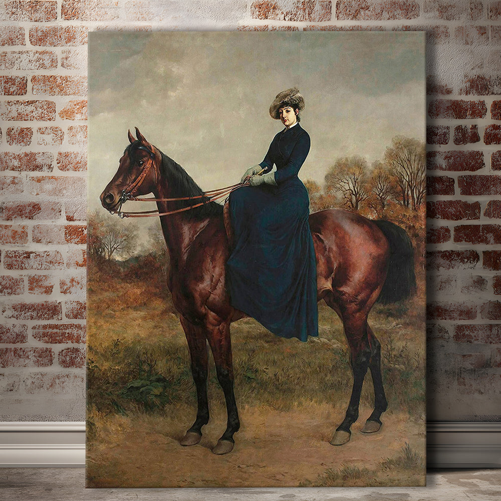 Vintage Woman on a Horse Moody Art Print Antique Art, Canvas Print Wall Art, Wall Decor, Painting Canvas