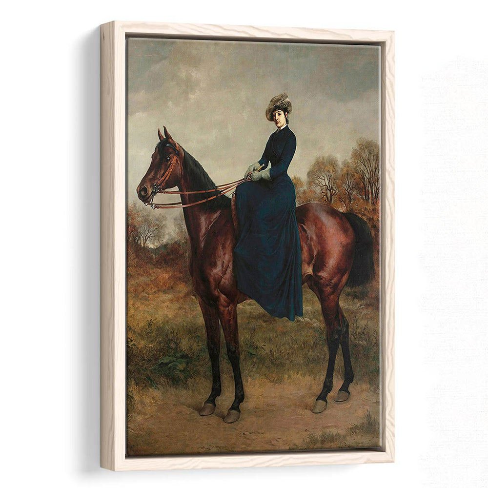 Vintage Woman on a Horse Moody Art Print Antique Art, Framed Canvas Print Wall Art, Floating Frame