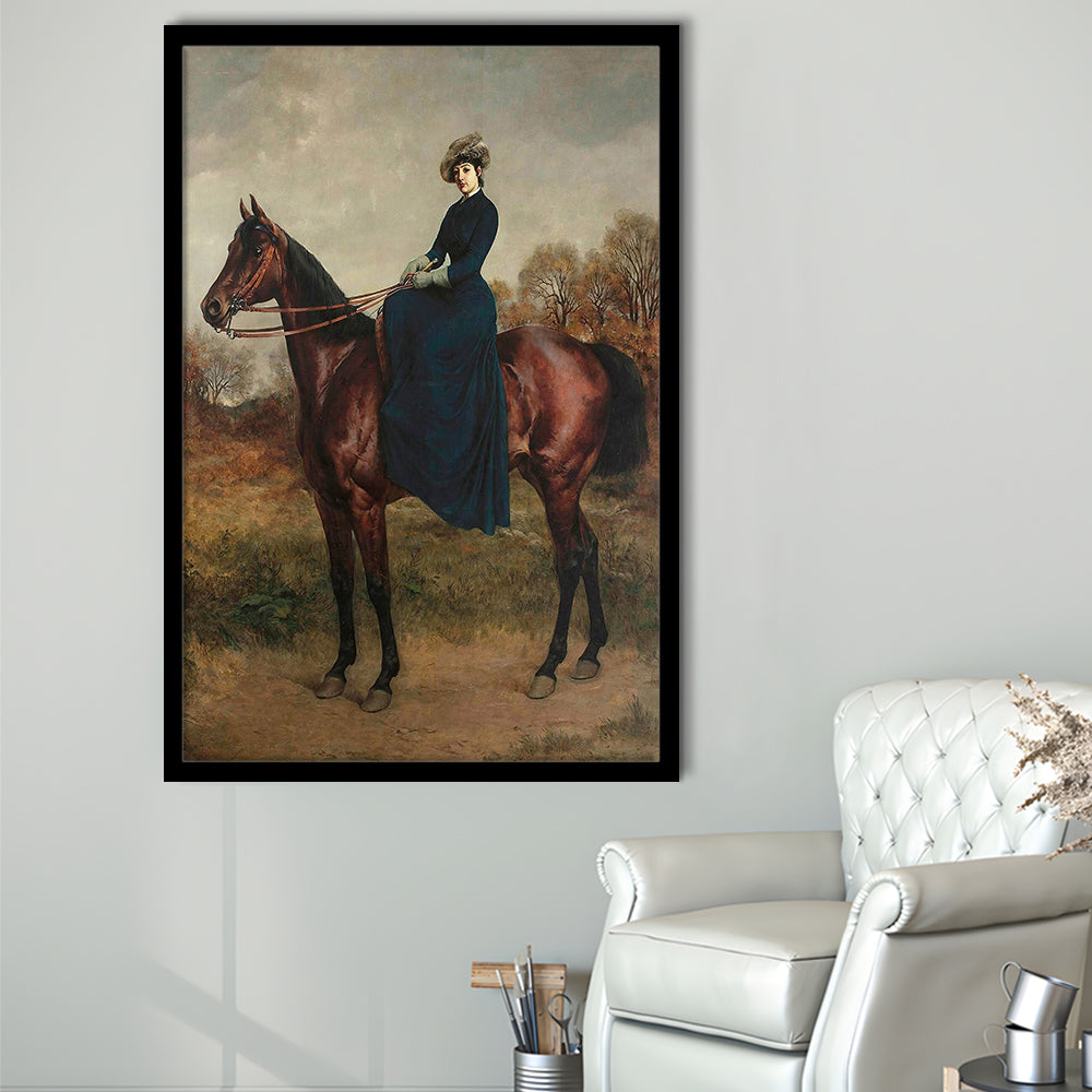 Vintage Woman on a Horse Moody Art Print Antique Art, Framed Art Print Wall Decor, Picture Framed