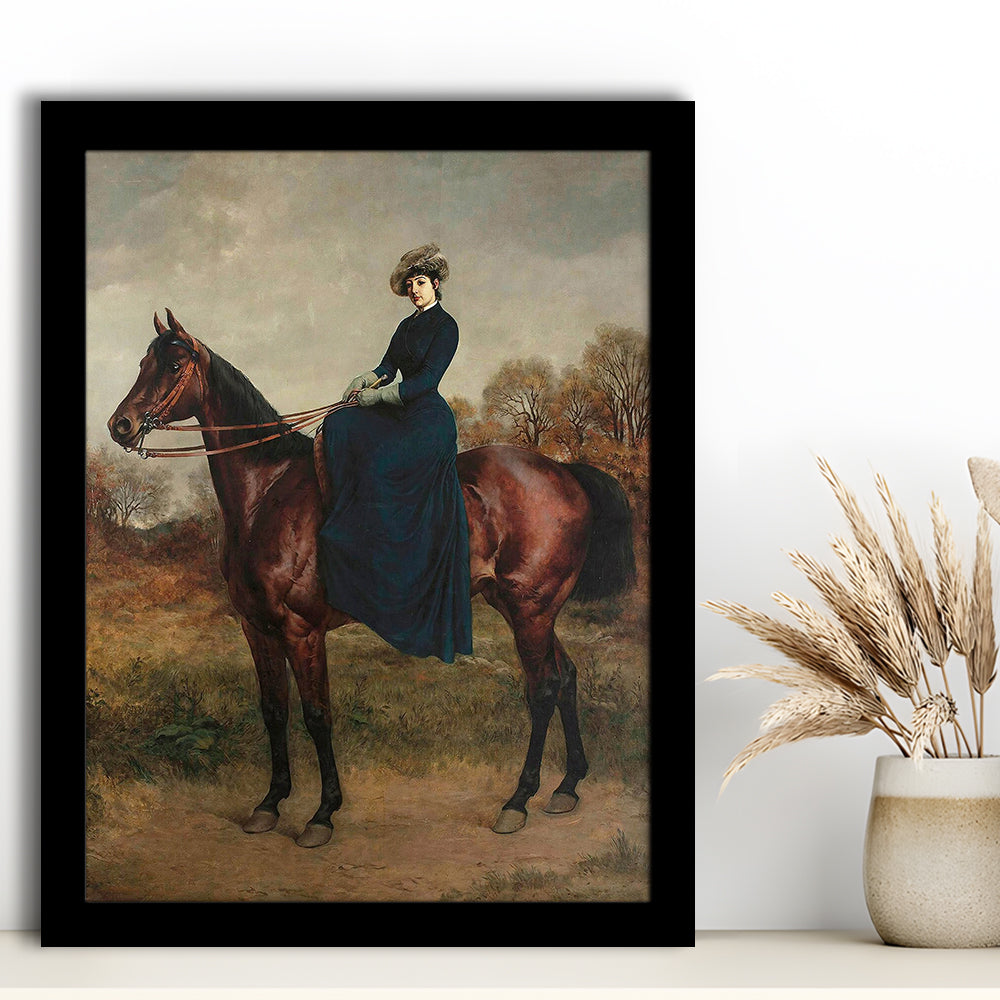Vintage Woman on a Horse Moody Art Print Antique Art, Framed Art Print Wall Decor, Picture Framed