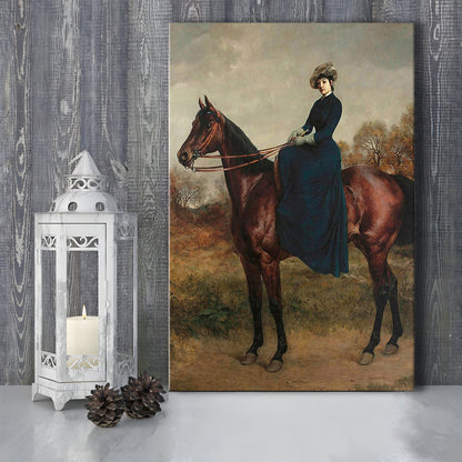 Vintage Woman on a Horse Moody Art Print Antique Art, Canvas Print Wall Art, Wall Decor, Painting Canvas