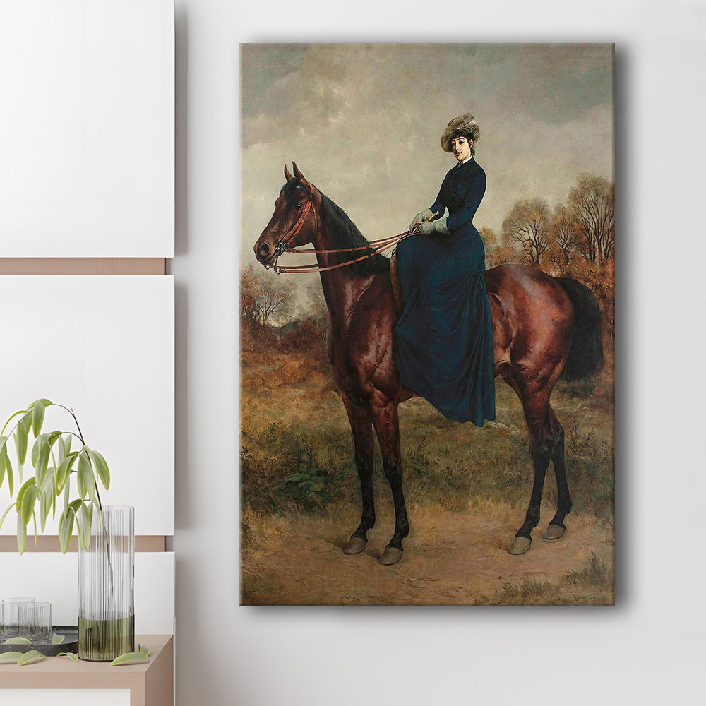 Vintage Woman on a Horse Moody Art Print Antique Art, Canvas Print Wall Art, Wall Decor, Painting Canvas