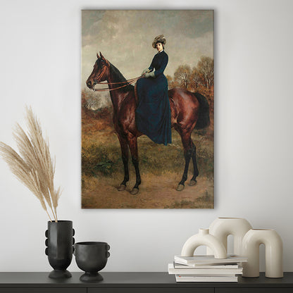 Vintage Woman on a Horse Moody Art Print Antique Art, Canvas Print Wall Art, Wall Decor, Painting Canvas