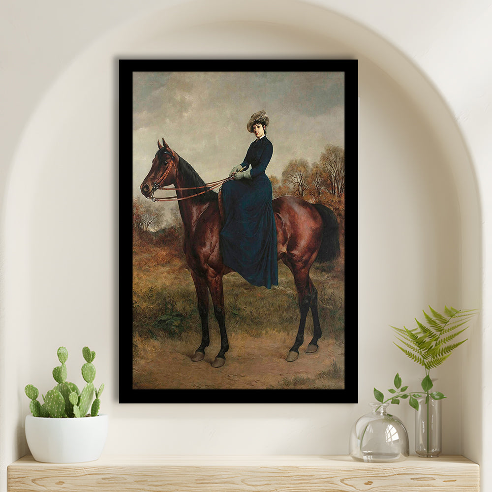 Vintage Woman on a Horse Moody Art Print Antique Art, Framed Art Print Wall Decor, Picture Framed