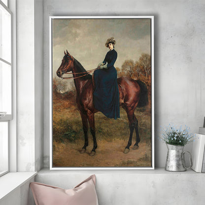 Vintage Woman on a Horse Moody Art Print Antique Art, Framed Canvas Print Wall Art, Floating Frame