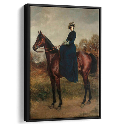 Vintage Woman on a Horse Moody Art Print Antique Art, Framed Canvas Print Wall Art, Floating Frame