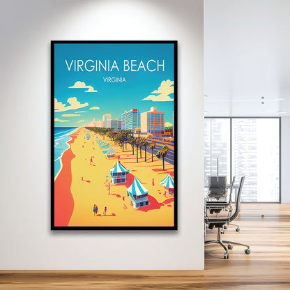 Virginia Beach Retro Art Print, Virginia Beach City Wall Art, Framed Art Print, Picture Framed, Painting Art