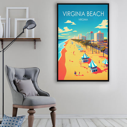 Virginia Beach Retro Art Print, Virginia Beach City Wall Art, Floating Framed Canvas Print, Framed Picture, Painting Canvas