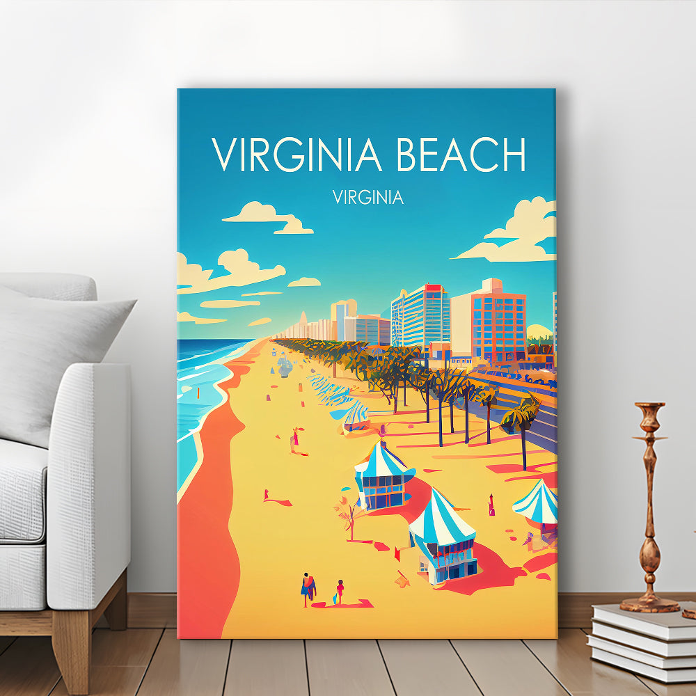 Virginia Beach Retro Art Print, Virginia Beach City Wall Art, Canvas Print, Painting Canvas, Living Room Decor