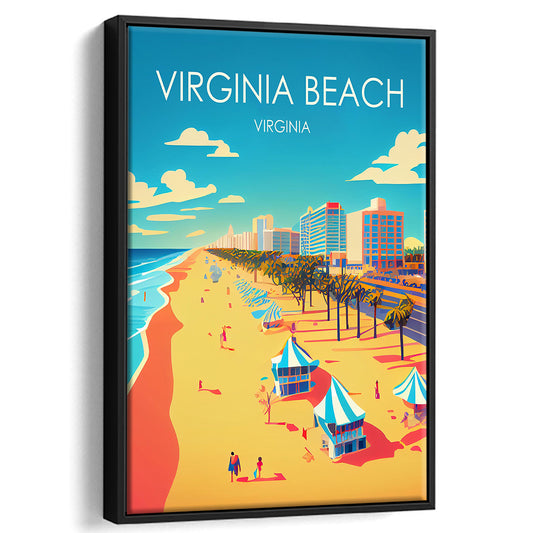 Virginia Beach Retro Art Print, Virginia Beach City Wall Art, Floating Framed Canvas Print, Framed Picture, Painting Canvas