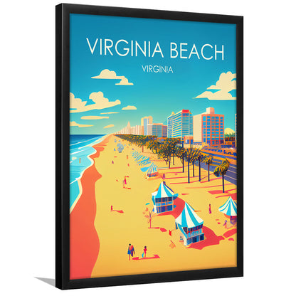 Virginia Beach Retro Art Print, Virginia Beach City Wall Art, Framed Art Print, Picture Framed, Painting Art