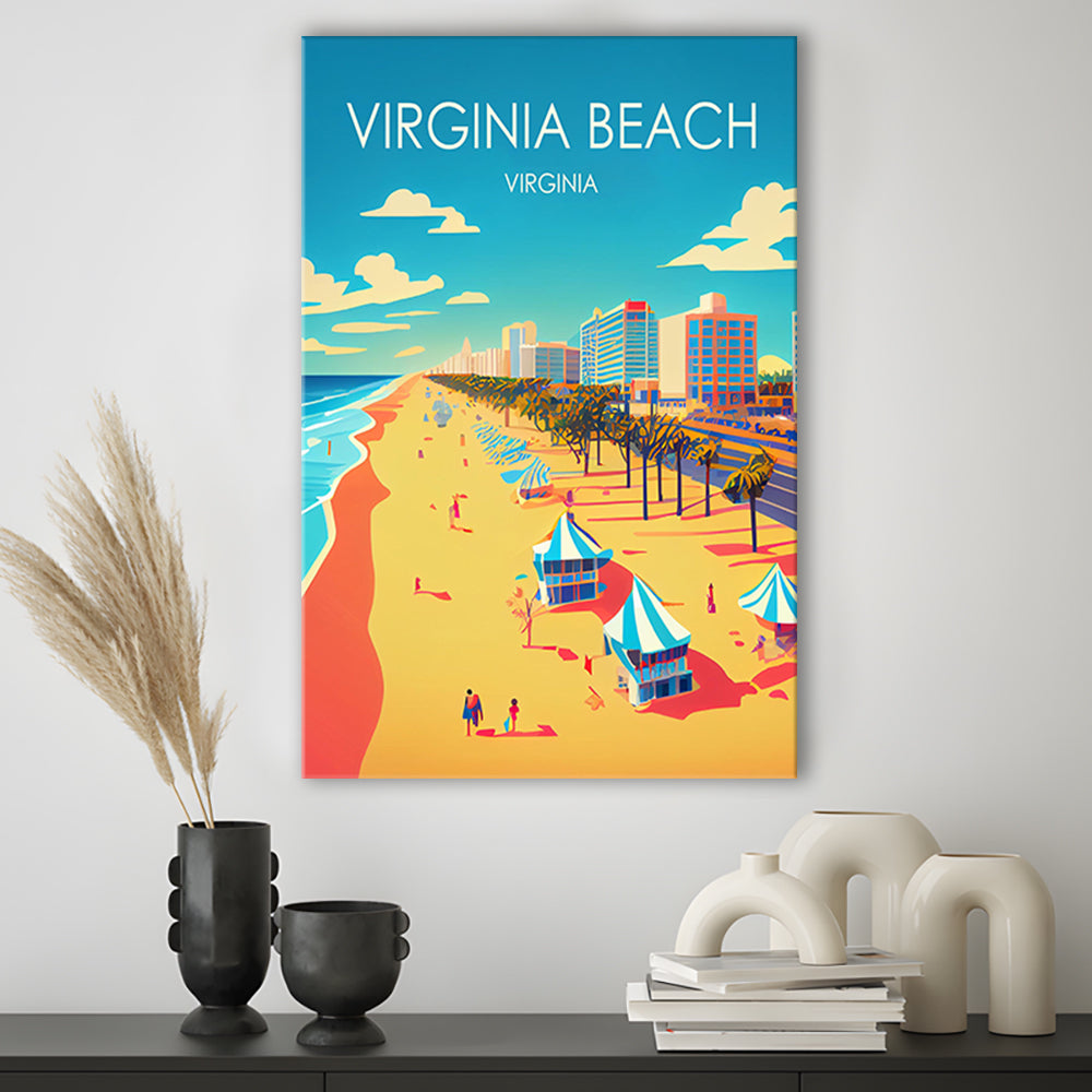 Virginia Beach Retro Art Print, Virginia Beach City Wall Art, Canvas Print, Painting Canvas, Living Room Decor