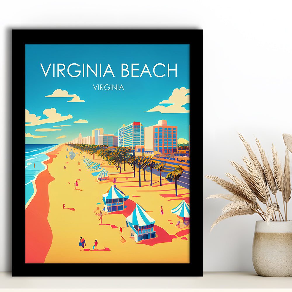 Virginia Beach Retro Art Print, Virginia Beach City Wall Art, Framed Art Print, Picture Framed, Painting Art