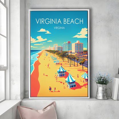 Virginia Beach Retro Art Print, Virginia Beach City Wall Art, Floating Framed Canvas Print, Framed Picture, Painting Canvas
