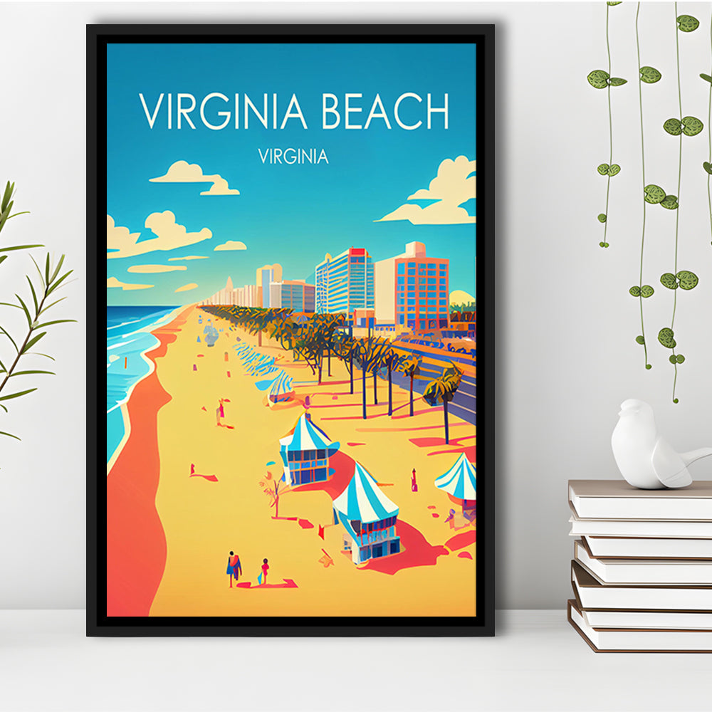 Virginia Beach Retro Art Print, Virginia Beach City Wall Art, Floating Framed Canvas Print, Framed Picture, Painting Canvas