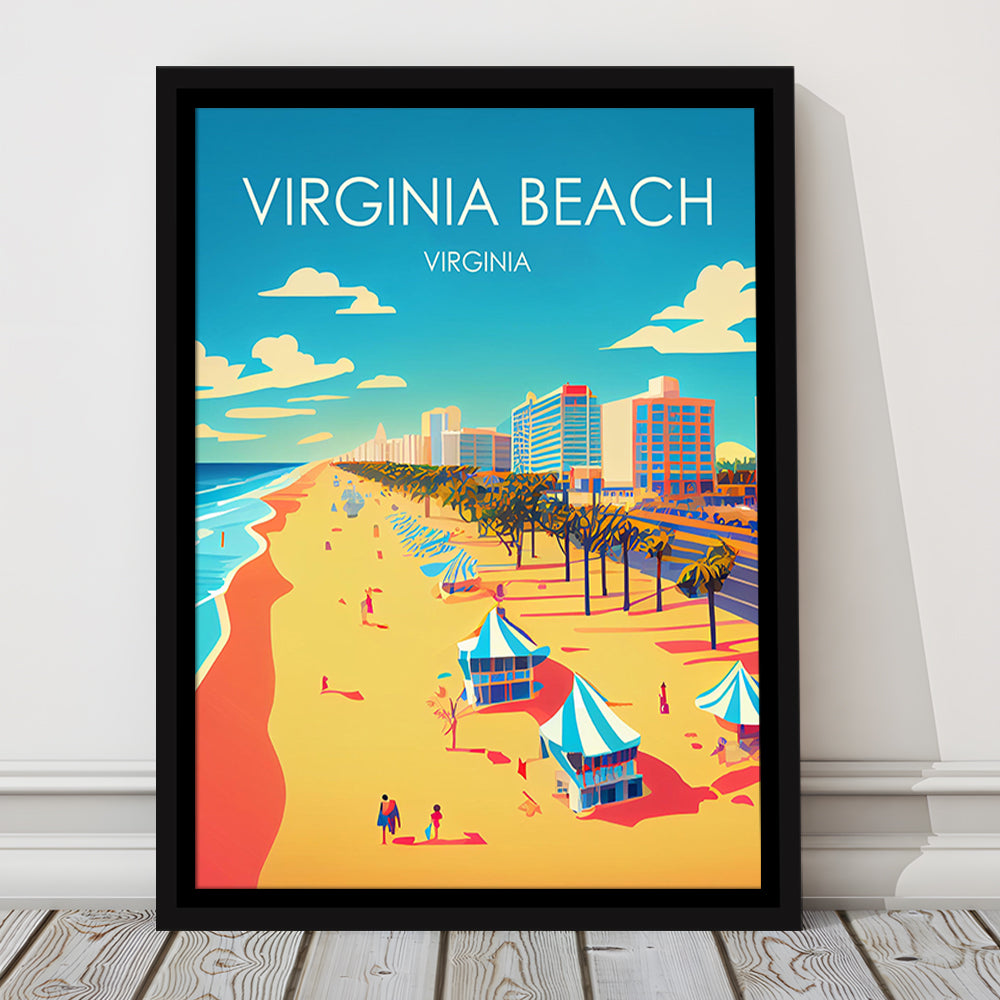 Virginia Beach Retro Art Print, Virginia Beach City Wall Art, Floating Framed Canvas Print, Framed Picture, Painting Canvas