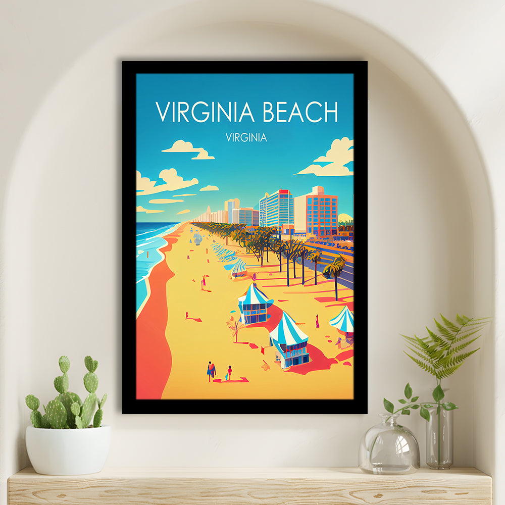 Virginia Beach Retro Art Print, Virginia Beach City Wall Art, Framed Art Print, Picture Framed, Painting Art