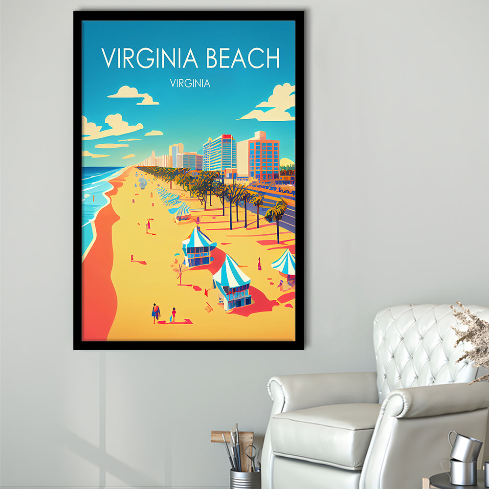 Virginia Beach Retro Art Print, Virginia Beach City Wall Art, Framed Art Print, Picture Framed, Painting Art