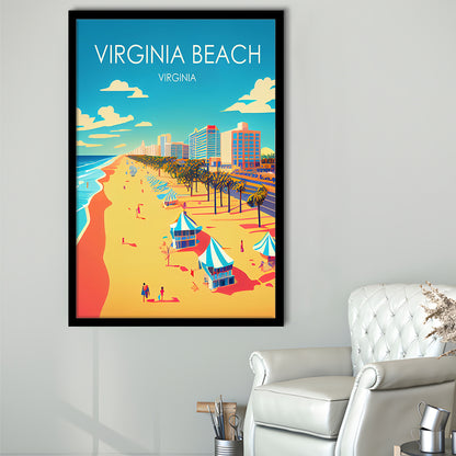Virginia Beach Retro Art Print, Virginia Beach City Wall Art, Framed Art Print, Picture Framed, Painting Art