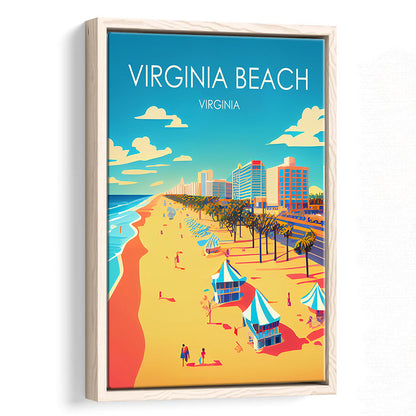 Virginia Beach Retro Art Print, Virginia Beach City Wall Art, Floating Framed Canvas Print, Framed Picture, Painting Canvas