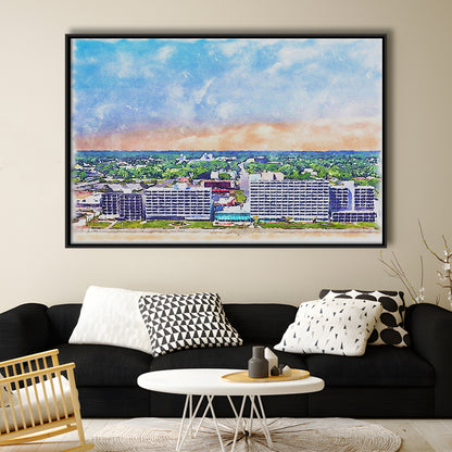 Virginia Beach Watercolor, Virginia Beach Virginia, Sport Gift Art, Framed Canvas Print Wall Art
