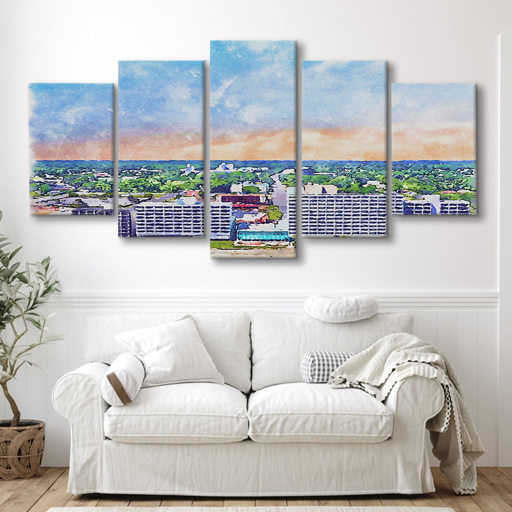 Virginia Beach Watercolor, Virginia Beach Virginia, Sport Art, Mixed 5 Panel, Canvas Print Wall Art