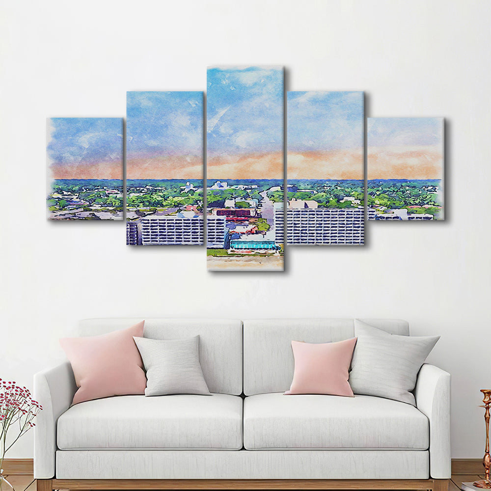 Virginia Beach Watercolor, Virginia Beach Virginia, Sport Art, Mixed 5 Panel, Canvas Print Wall Art