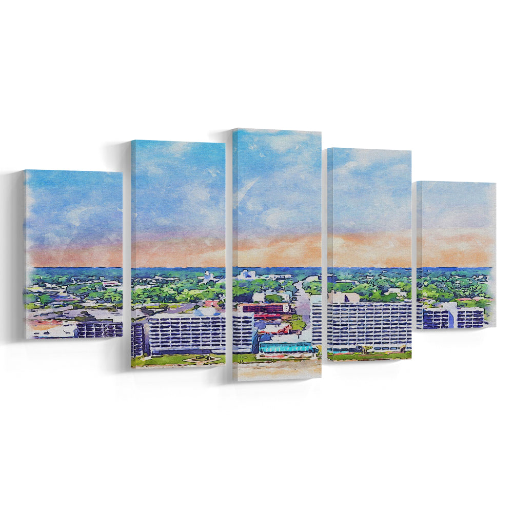 Virginia Beach Watercolor, Virginia Beach Virginia, Sport Art, Mixed 5 Panel, Canvas Print Wall Art