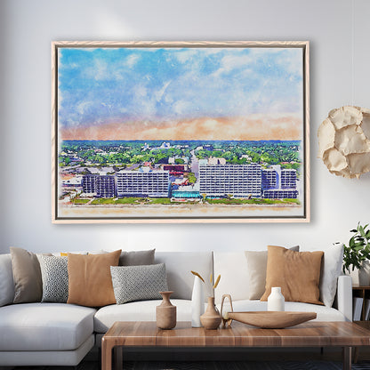 Virginia Beach Watercolor, Virginia Beach Virginia, Sport Gift Art, Framed Canvas Print Wall Art