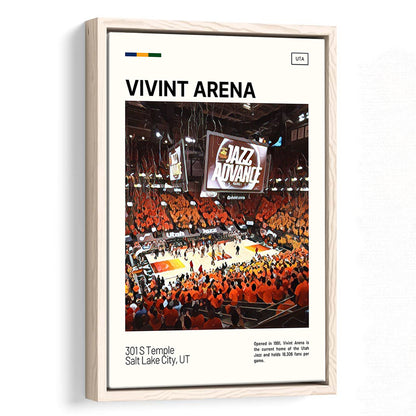 Vivint Arena Print, Utah Jazz Stadium Canvas Art, Man Cave Gift, Floating Framed Canvas Print Wall Art
