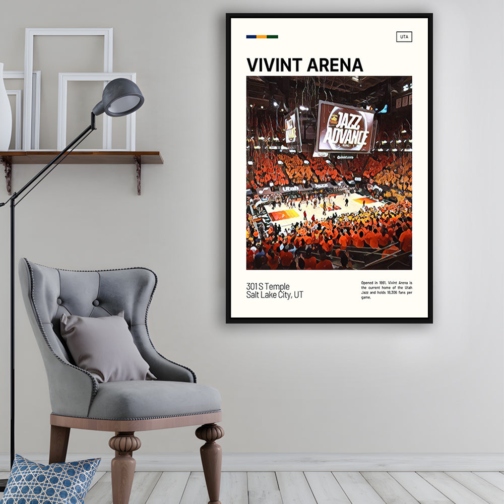 Vivint Arena Print, Utah Jazz Stadium Canvas Art, Man Cave Gift, Floating Framed Canvas Print Wall Art