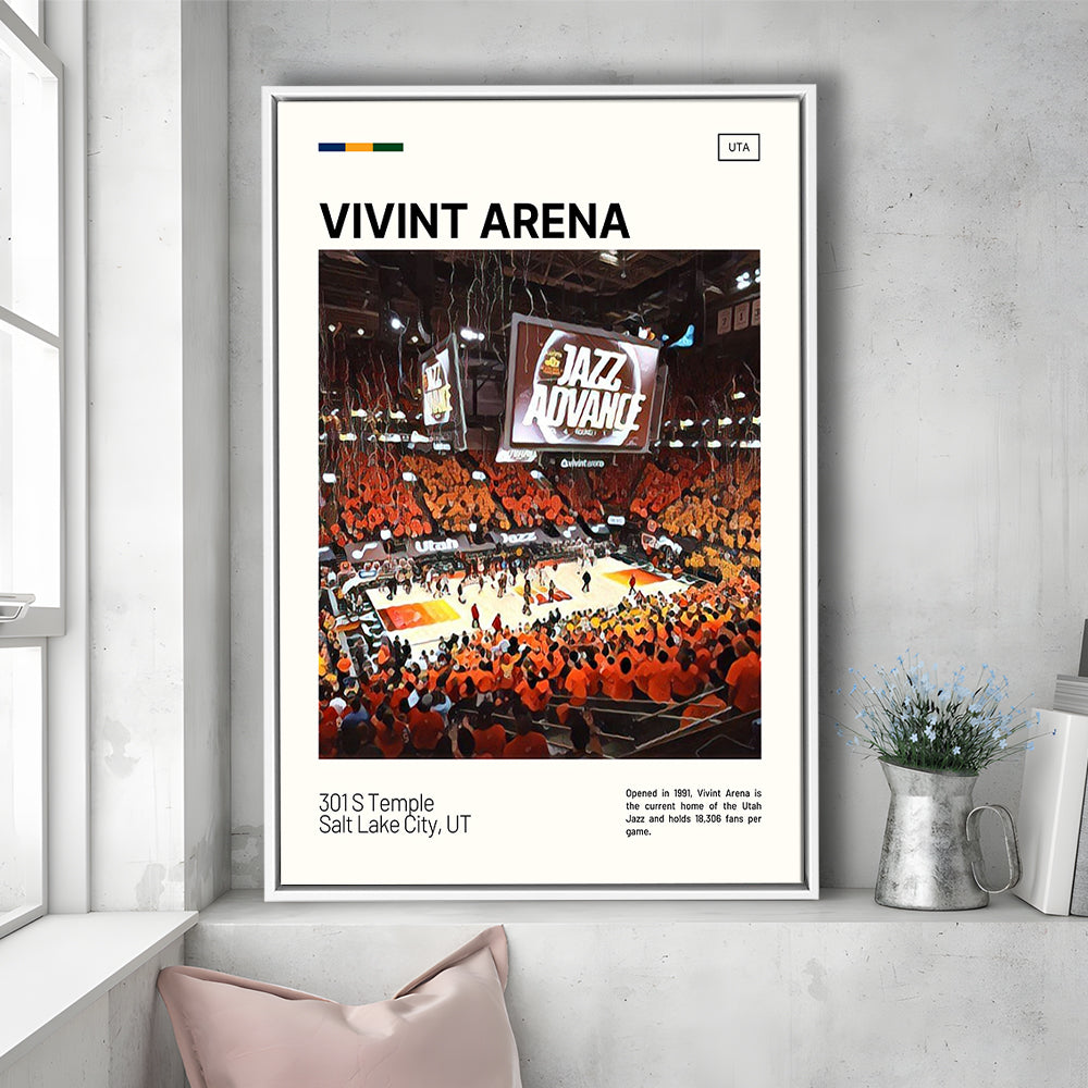 Vivint Arena Print, Utah Jazz Stadium Canvas Art, Man Cave Gift, Floating Framed Canvas Print Wall Art