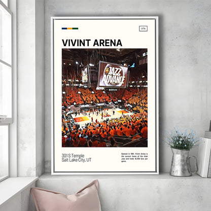 Vivint Arena Print, Utah Jazz Stadium Canvas Art, Man Cave Gift, Floating Framed Canvas Print Wall Art