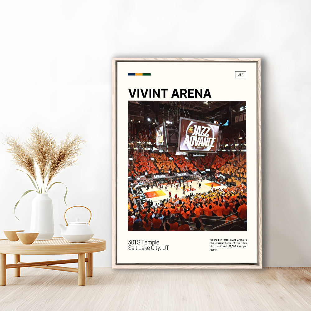 Vivint Arena Print, Utah Jazz Stadium Canvas Art, Man Cave Gift, Floating Framed Canvas Print Wall Art