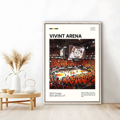 Vivint Arena Print, Utah Jazz Stadium Canvas Art, Man Cave Gift, Floating Framed Canvas Print Wall Art