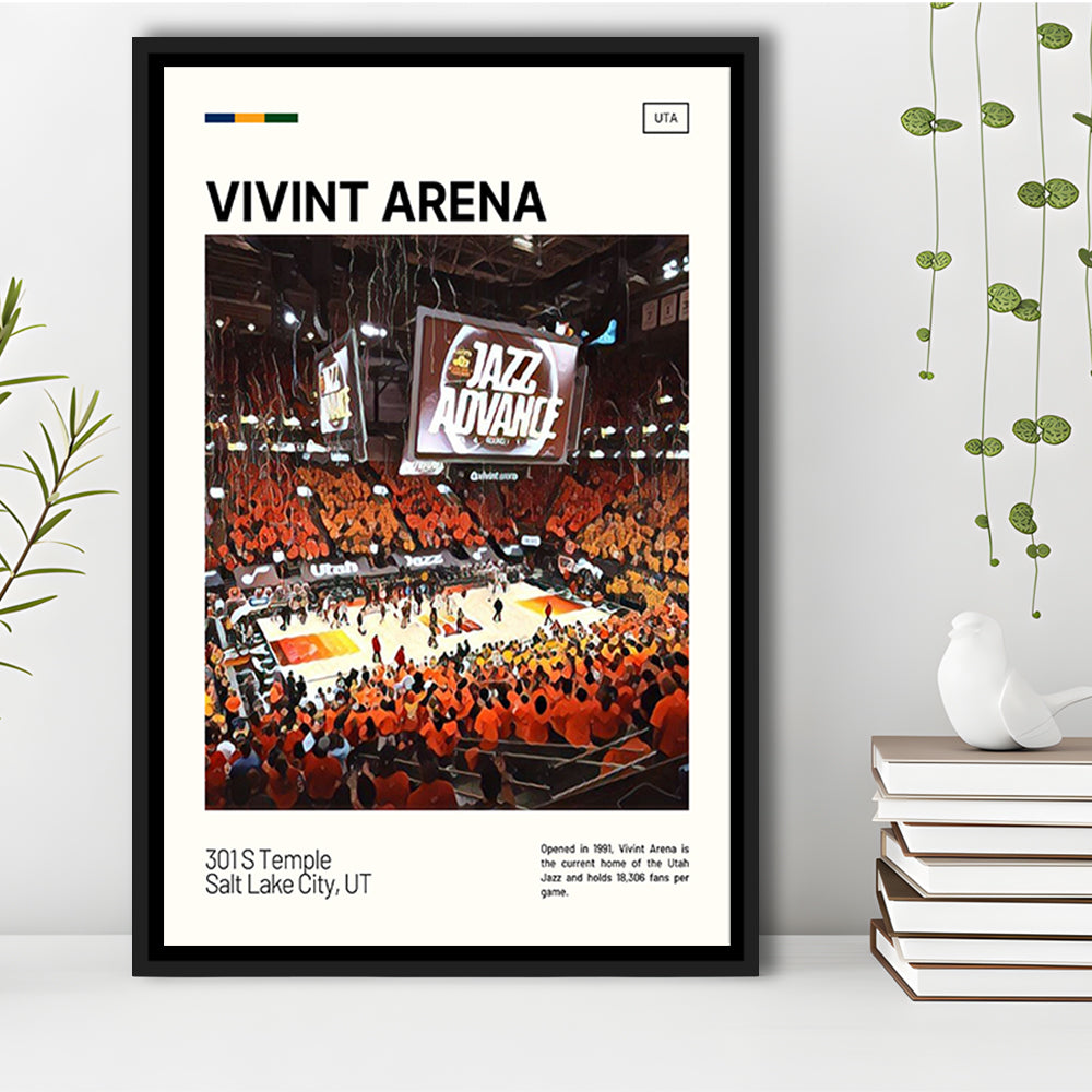 Vivint Arena Print, Utah Jazz Stadium Canvas Art, Man Cave Gift, Floating Framed Canvas Print Wall Art