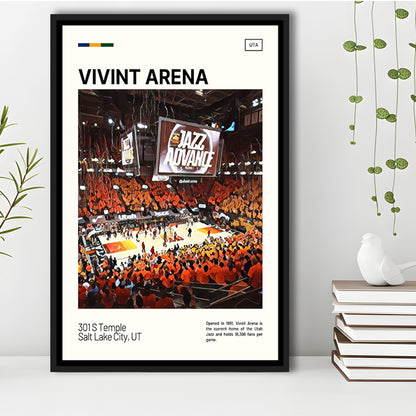 Vivint Arena Print, Utah Jazz Stadium Canvas Art, Man Cave Gift, Floating Framed Canvas Print Wall Art