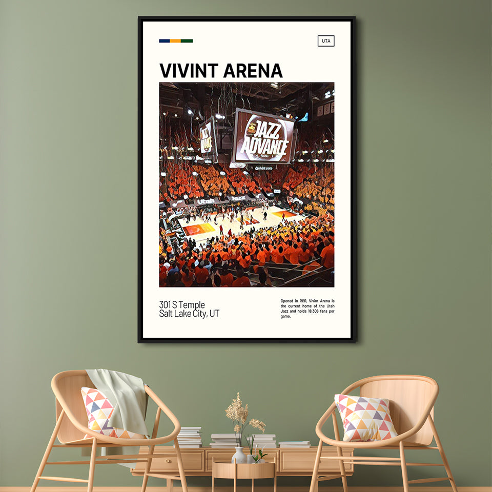 Vivint Arena Print, Utah Jazz Stadium Canvas Art, Man Cave Gift, Floating Framed Canvas Print Wall Art