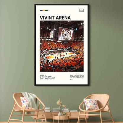 Vivint Arena Print, Utah Jazz Stadium Canvas Art, Man Cave Gift, Floating Framed Canvas Print Wall Art