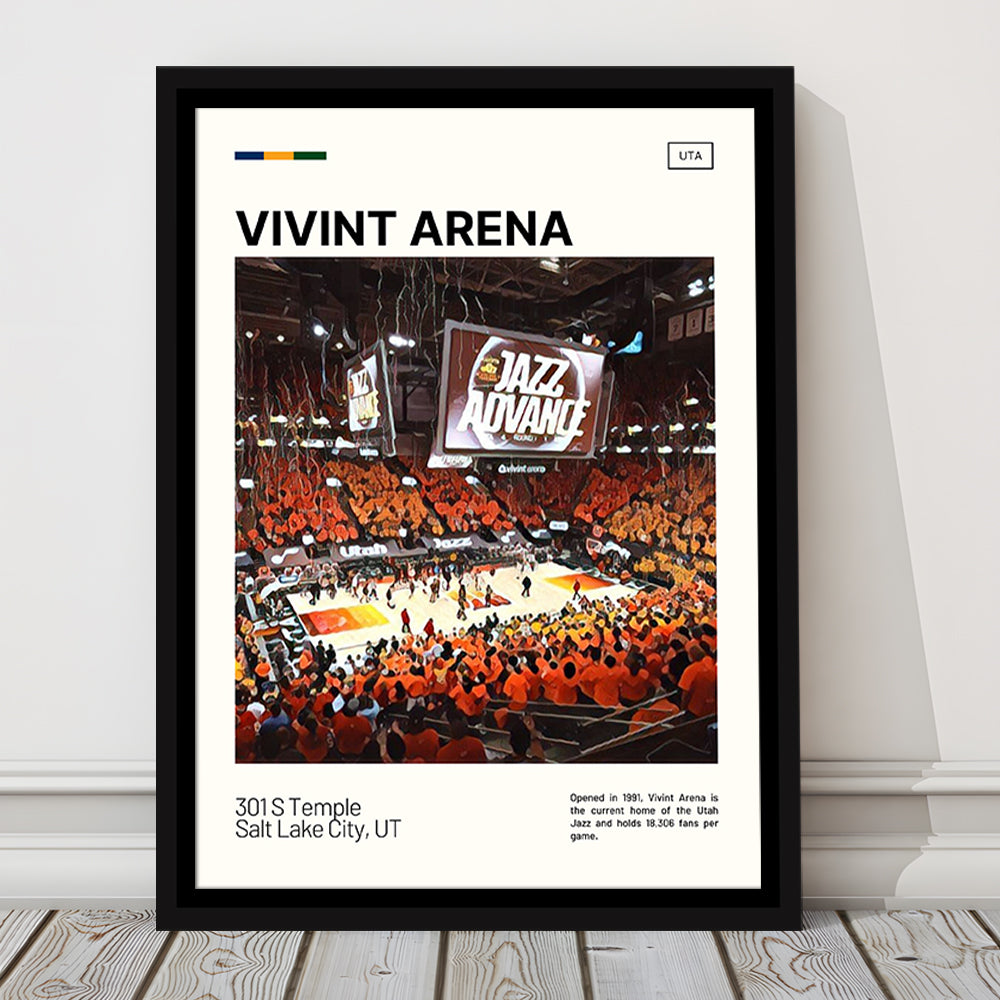 Vivint Arena Print, Utah Jazz Stadium Canvas Art, Man Cave Gift, Floating Framed Canvas Print Wall Art